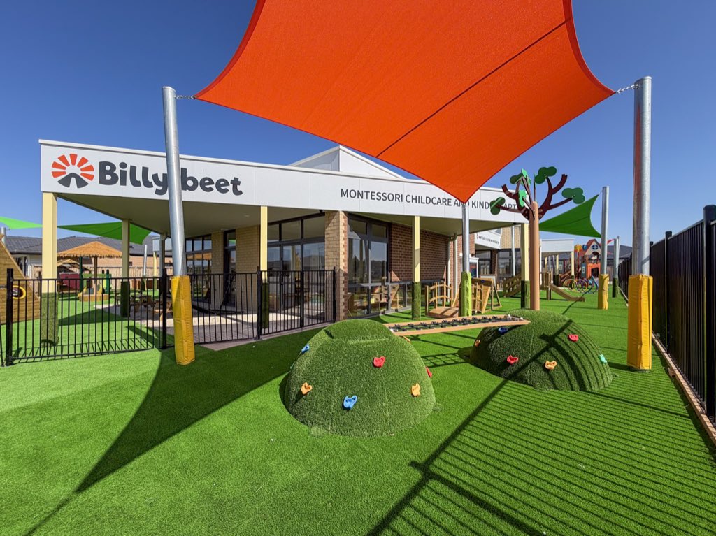 The front entrance of Billy-beet Montessori Wyndham Vale under its bright orange shade sail