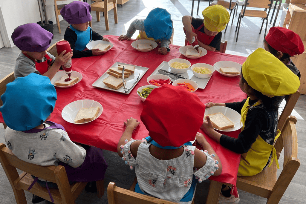 childcare and kindergarten centre children sandwich making chefs