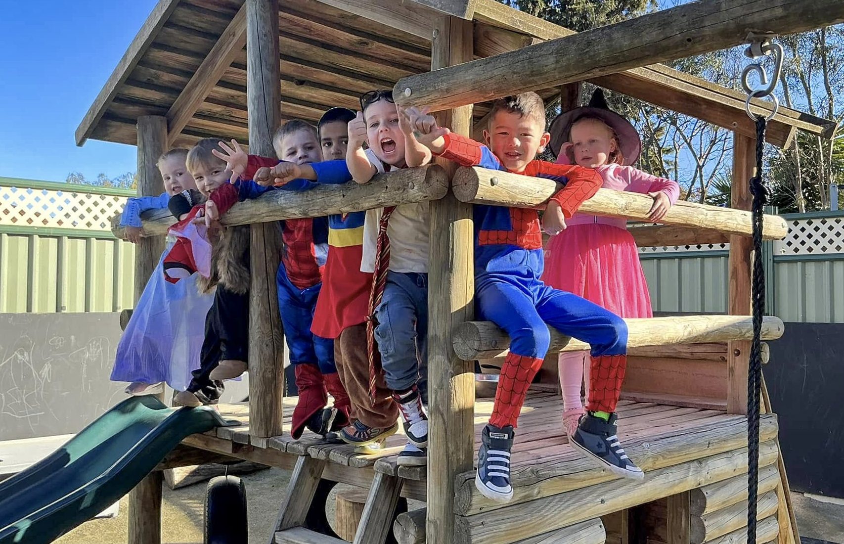 playground kinder group melton west Group of kindergarten children in costumes playing together on the playground at Billy‑Beet Childcare & Kindergarten.